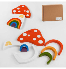 Логічна гра C 47866 (24) дерев'яна, пірамідка "Грибочок", 10 дугових вкладишів, в коробці