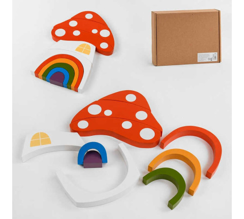 Логічна гра C 47866 (24) дерев'яна, пірамідка "Грибочок", 10 дугових вкладишів, в коробці – в наличии! Купите сейчас у KAZKOVA