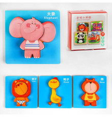 Пазли-вкладиші C 53811 (36) дерев'яні, 4 картинки в наборі, тваринки, у коробці