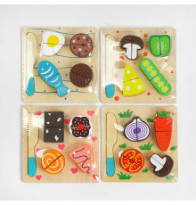 Пазли-вкладиші С 57526 (150) дерев'яні, продукти на липучках, у плівці, МІКС ВИДІВ