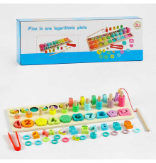 Логічна дерев’яна дошка C 61714 (28) магнітна риболовля, математичний, геометричний сортер, сортер за кольорами, пірамідки, в коробці