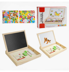 Дерев'яна магнітна дошка C 65004 (36) 2в1, магнітні пазли, дошка для малювання, в коробці