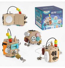 Бізіборд дерев'яний C 64873 (48) дерев’яний куб, 10 міні-ігор, в коробці