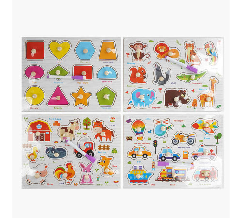 Вкладиші C 67047 (100) дерев'яні, 2 в 1, дошка для малювання, маркер, у плівці, ВИДАЄТЬСЯ МІКС ВИДІВ