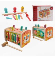 Ігровий центр C 54215 (24) "Лев", дерев’яний, ксилофон, магнітна риболовля, стукалка, рухомі шестерні, у коробці