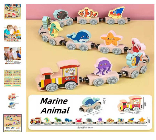 Потяг магнітний C 73283 (40) “Жителі океану”, дерев'яний, в коробці