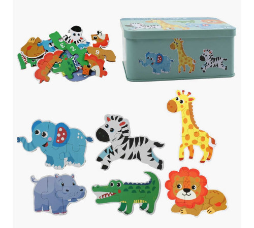 Пазли C 73874 (60) дерев’яні, 6 тварин, цифри-підказки на звороті, в боксі – в наличии! Купите сейчас у KAZKOVA