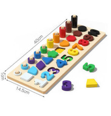 Логічна дерев’яна дошка С 74625 (24) гра з кілочками, вкладиші, цифри, фігурки, кольорові кільця, сортер, в коробці