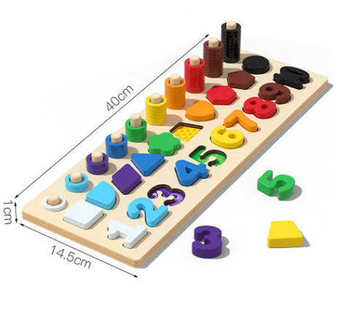 Логічна дерев’яна дошка С 74625 (24) гра з кілочками, вкладиші, цифри, фігурки, кольорові кільця, сортер, в коробці – в наличии! Купите сейчас у KAZKOVA