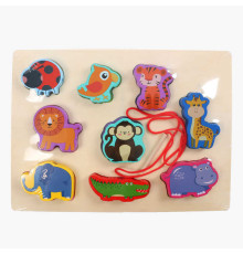 Вкладиші С 74553 (48) “Тваринки”, дерев'яні, 9 штук, гра шнурівка, назви англійською мовою, у плівці