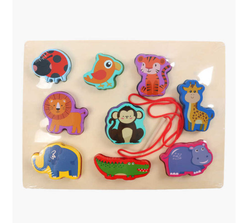 Вкладиші С 74553 (48) “Тваринки”, дерев'яні, 9 штук, гра шнурівка, назви англійською мовою, у плівці