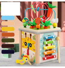 Куб логічний C 74169 (18) дерев'яний, 7 в 1, ксилофон, годинник, магнітна гра, морквинки, лабіринт, шестерні, сортер, у коробці