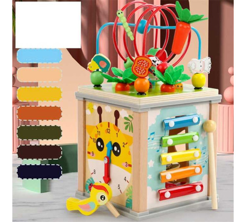 Куб логічний C 74169 (18) дерев'яний, 7 в 1, ксилофон, годинник, магнітна гра, морквинки, лабіринт, шестерні, сортер, у коробці – в наличии! Купите сейчас у KAZKOVA