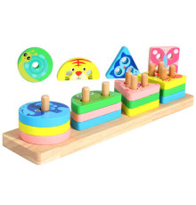 Дерев'яний геометричний сортер 74388 (80) розмір - 26х6.5х5.5 см, кольори, тваринки, комахи, в коробці