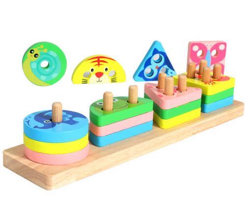 Дерев'яний геометричний сортер 74388 (80) розмір - 26х6.5х5.5 см, кольори, тваринки, комахи, в коробці – в наличии! Купите сейчас у KAZKOVA