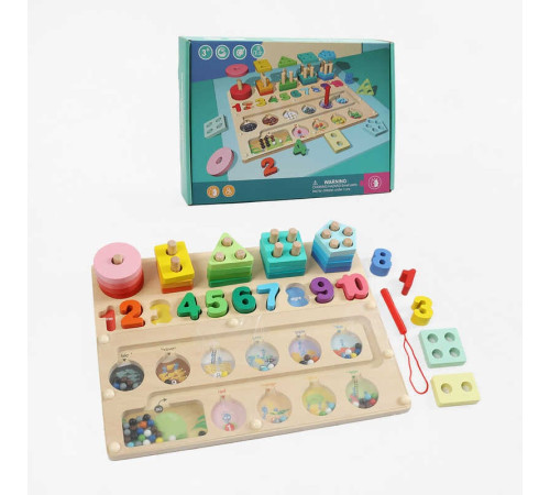 Логічна дерев’яна дошка C 74580 (24) 30х22.5х5 см, сортер, кілочки, магнітний стилус, геометричні фігури, цифри та магнітні кульки, в коробці – в наличии! Купите сейчас у KAZKOVA