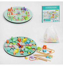 Годинник дерев'яний С 57567 (24) магнітна риболовля, сортер, гра-шнурівка, пінцет, вудка, настільна гра, в коробці