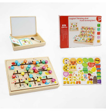 Дерев'яна магнітна дошка C 65726 (36) 3в1: пальчиковий лабіринт, магнітна гра, дошка для малювання, маркер “пиши-стирай”, в коробці