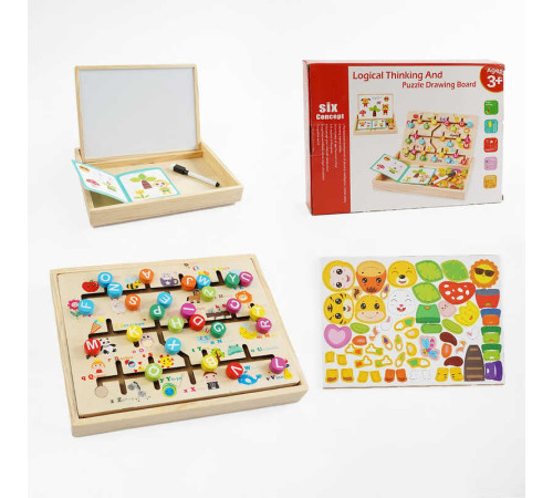 Дерев'яна магнітна дошка C 65726 (36) 3в1: пальчиковий лабіринт, магнітна гра, дошка для малювання, маркер “пиши-стирай”, в коробці – в наличии! Купите сейчас у KAZKOVA