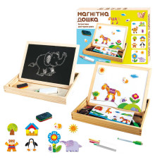 Дерев'яна магнітна дошка 97678 (36) "WToys", магніти, фломастер, губка для стирання, крейда, в коробці