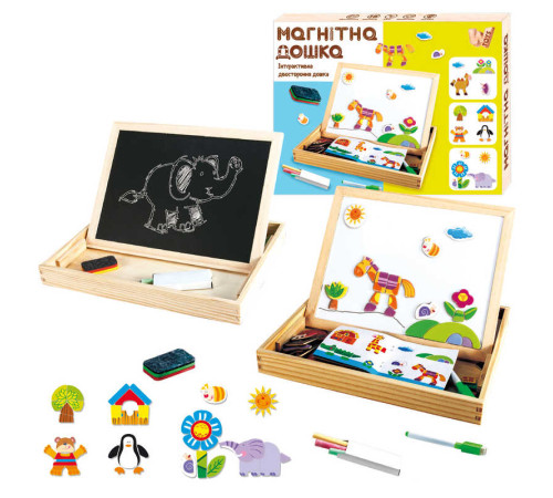 Дерев'яна магнітна дошка 97678 (36) "WToys", магніти, фломастер, губка для стирання, крейда, в коробці – в наличии! Купите сейчас у KAZKOVA