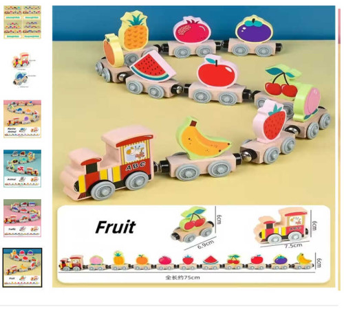 Потяг магнітний C 73285 (40) “Фрукти”, дерев'яний, в коробці