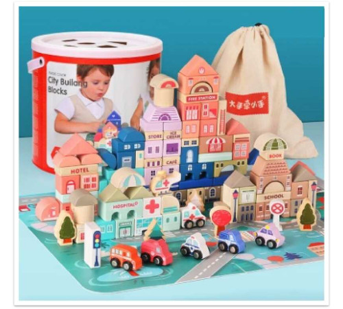 Конструктор дерев’яний C 65440 (12) мішечок для зберігання, пазли, у відрі – в наличии! Купите сейчас у KAZKOVA