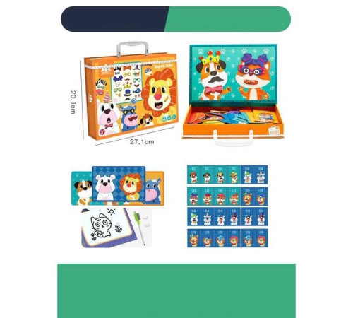 Дерев'яна магнітна дошка С 74456 (36) “Тварини”, картки із завданнями, дошка пиши-стирай, в коробці