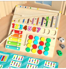 Логічна дерев’яна дошка C 75293 (16) 4 гри: магнітна гра, ксилофон, сортер із цифрами, гра на повторення комбінацій, магнітний стилус, молоточок, в коробці