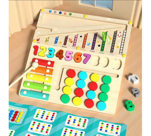 Логічна дерев’яна дошка C 75293 (16) 4 гри: магнітна гра, ксилофон, сортер із цифрами, гра на повторення комбінацій, магнітний стилус, молоточок, в коробці