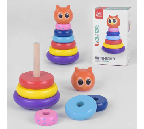 гр Пірамідка дерев'яна 91552 (24) "4FUN Game Club Wood", "Сова", нелягайко, 5 кілець, в коробці