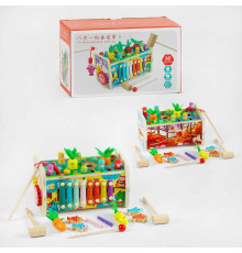 Ігровий центр C 60241 (24) “Котик”, дерев’яний, ксилофон, годинник, магнітна гра, стукалка, пальчикові ігри, у коробці