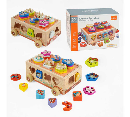 Ігровий центр С 67018 (24) “Трейлер з тваринами”, дерев’яний, каталка, сортер, в коробці