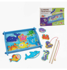 Магнітна риболовля 28538 (40) "WToys", дерев'яна, 2 вудочки, рибки, в коробці