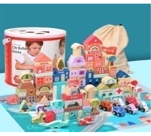 Конструктор дерев’яний C 65441 (12) мішечок для зберігання, пазли, у відрі – в наличии! Купите сейчас у KAZKOVA