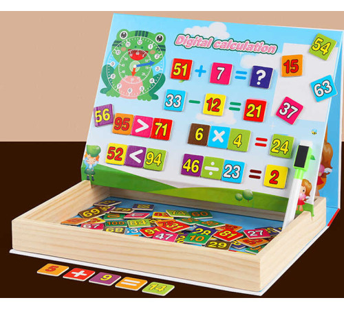 Дерев'яна магнітна дошка C 74018 (32) магнітні цифри, дошка пиши-стирай, в коробці