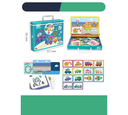 Дерев'яна магнітна дошка С 74457 (36) “Транспорт”, 14 карток із завданнями, дошка пиши-стирай, в коробці