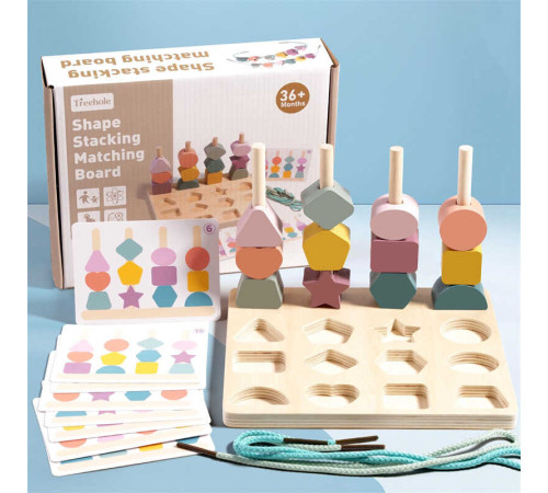 Логічна гра C 74172 (36) дерев'яна, шнурівка, картки із завданнями, кілочки, вкладиші, геометричні фігури, в коробці – в наличии! Купите сейчас у KAZKOVA