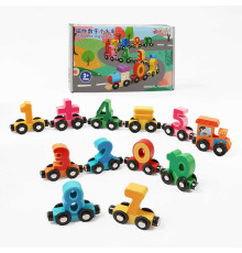 Потяг магнітний C 74128 (30) довжина 102 см, дерев’яні цифри (від 0 до 10) та арифметичні знаки, локомотив, на колесах, з магнітами, в коробці