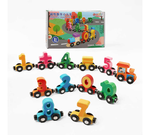 Потяг магнітний C 74128 (30) довжина 102 см, дерев’яні цифри (від 0 до 10) та арифметичні знаки, локомотив, на колесах, з магнітами, в коробці
