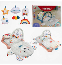 Килимок HX 9158 A Штрих = 50989 (6) РОЖЕВИЙ, розмір - 99х61 см, висота дуги - 45 см, 5 підвісок — брязкалець, піаніно — бізіборд, підсвічування, звуки, шестерні, кільця, геометричні фігурки, в коробці