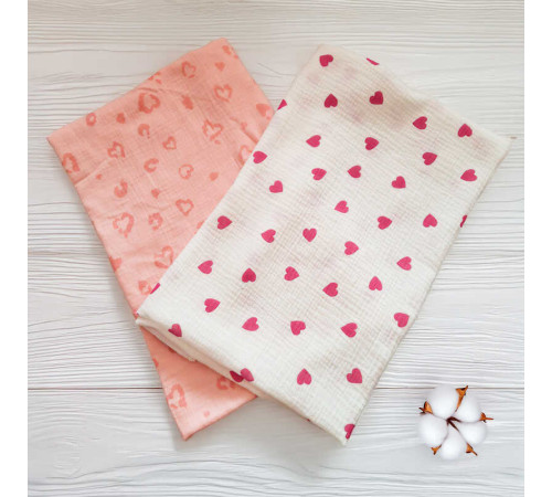 гр Комплект пелюшок "Серце" 98706 (1) 2шт в комплекті, тканина МУСЛІН, розмір 100*70 см "Bimbo" – в наличии! Купите сейчас у KAZKOVA