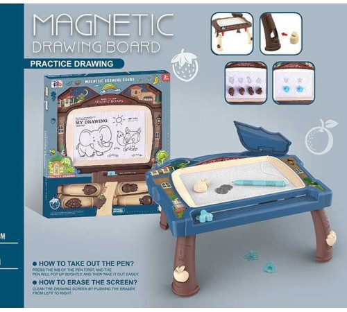 Столик для малювання CJ 6011-1 PM (48/2) 2 кольори, магнітна дошка, 6 штампів, в коробці, ВИДАЄТЬСЯ МІКС ВИДІВ