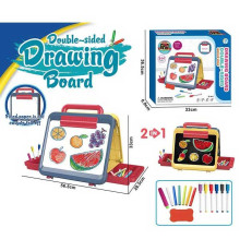 Дошка для малювання YM 65 (24/2) двостороння: малювання маркерами та крейдою, 6 маркерів “пиши-витирай”, кольорова крейда, губка, тримач для крейди, в коробці