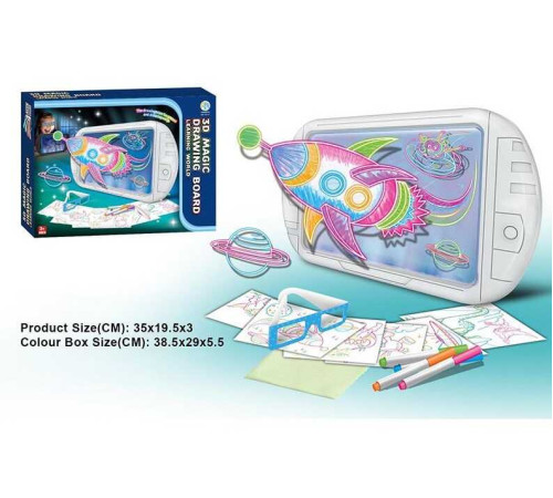 Дошка для малювання YM 21 (48/2) підсвічування, 6 двосторонніх трафаретів, 4 маркери, 3D окуляри, в коробці