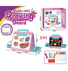 Дошка для малювання YM 66 (24/2) двостороння: малювання маркерами та крейдою, 6 маркерів “пиши-витирай”, кольорова крейда, губка, тримач для крейди, в коробці