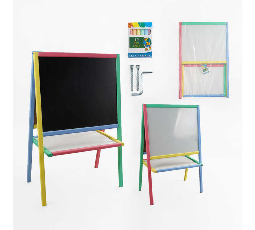 гр Мольберт 15625 маленький - кольоровий, 54х35х82 см, двосторонній, набір крейди, в пакеті