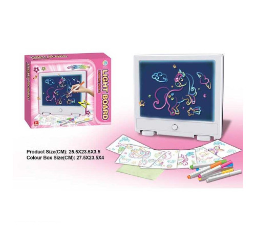 Дошка для малювання YM 12 (48/2) підсвічування, 6 трафаретів, 6 маркерів, в коробці