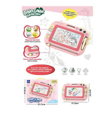 Дошка для малювання QS 28002-3 колір-РОЖЕВИЙ (72/2) “Динозавр”, магнітна, кольорова, 4 штампи, у коробці