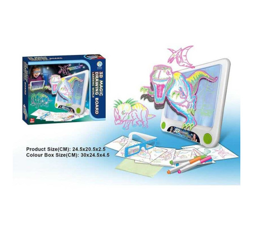 Дошка для малювання YM 25 (72/3) підсвічування, 3D окуляри, 4 маркери, 6 трафаретів, в коробці